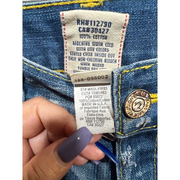 True Religion Billy Skull & Roses Mens Bootcut Distressed Jeans Size 38 - Picture 10 of 10